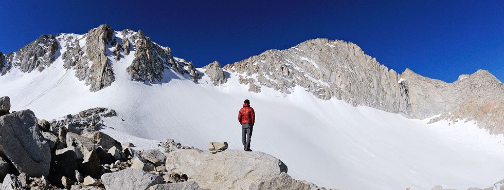 Kam enjoys a view of Mt. Conness, Sierra Mountains.
